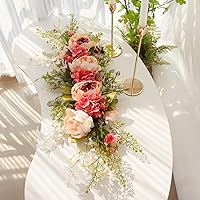 Vista 9 de Guirnalda de flores artificiales de peonía para puerta delantera, flores de arco de boda, 29.5 pulgadas con hortensia para dintel, boda, arco