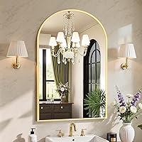 Sweetcrispy 24x36 Arched Gold Bathroom Mirror - Wall Mounted Vanity Mirror with HD Shatterproof Glass & Rust-Proof Aluminum Frame