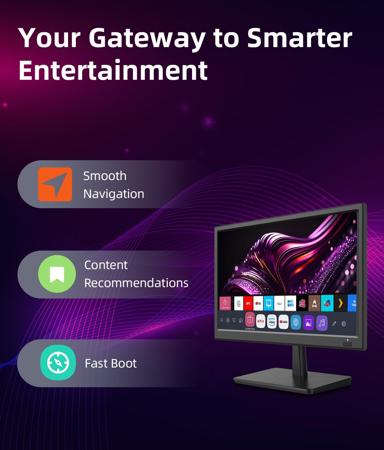 Feihe 15.6-Inch Small Smart TV Full HD 1080p Compact Flat Screen Television for Kitchen, RV, Camper & Bedroom