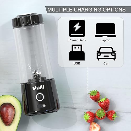 Miniatura 3 de Mulli Licuadora portátil, mezclador personal recargable por USB para batidos y batidos, mini licuadora con seis cuchillas para comida de bebé,