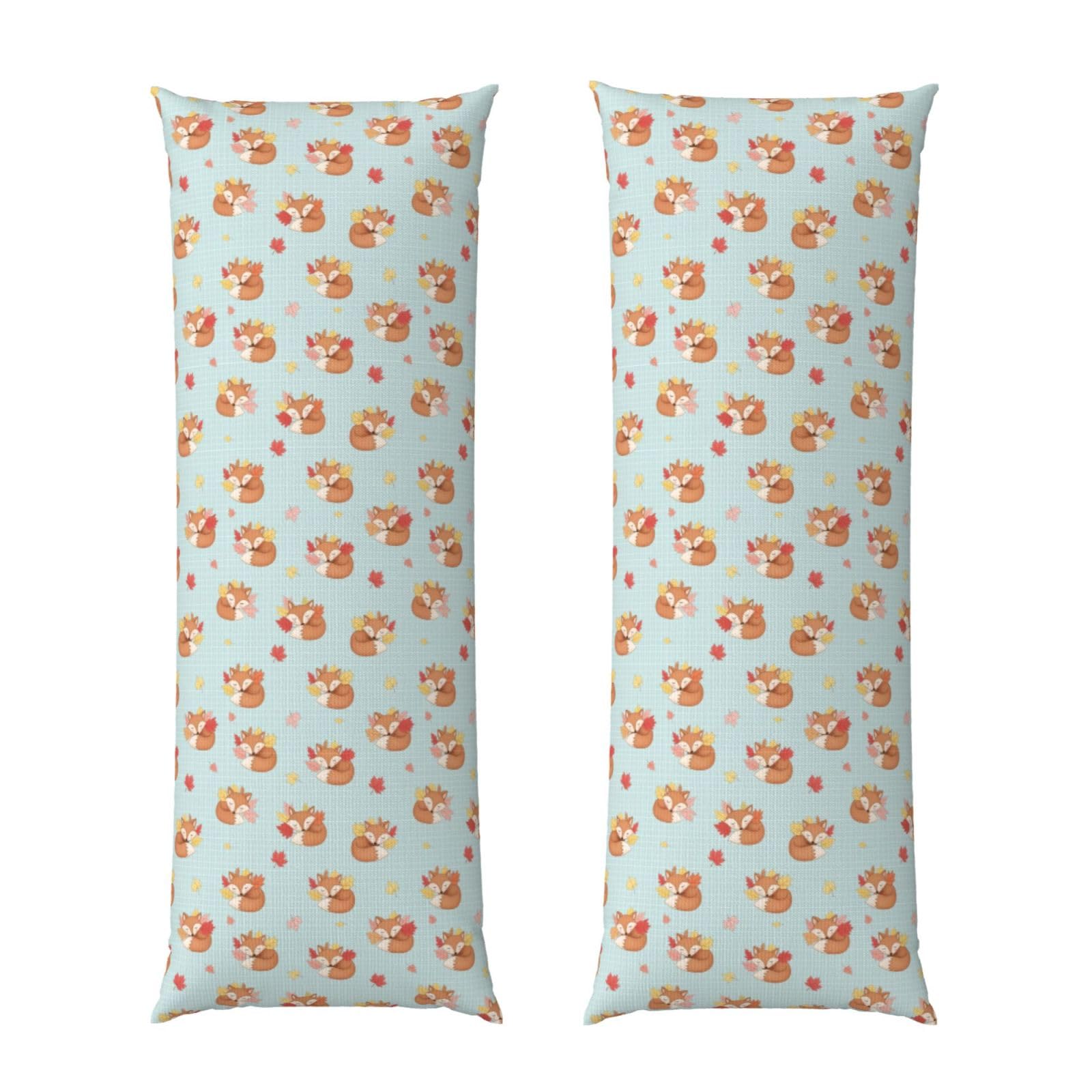 Body Pillow Cover 20x54 Inch, Fall Maple Leaves Autumn Foxes, Plush Velvet Long Pillowcase with Zipper, Softffy Rectangular Case for Couch Bed Hotel Decor