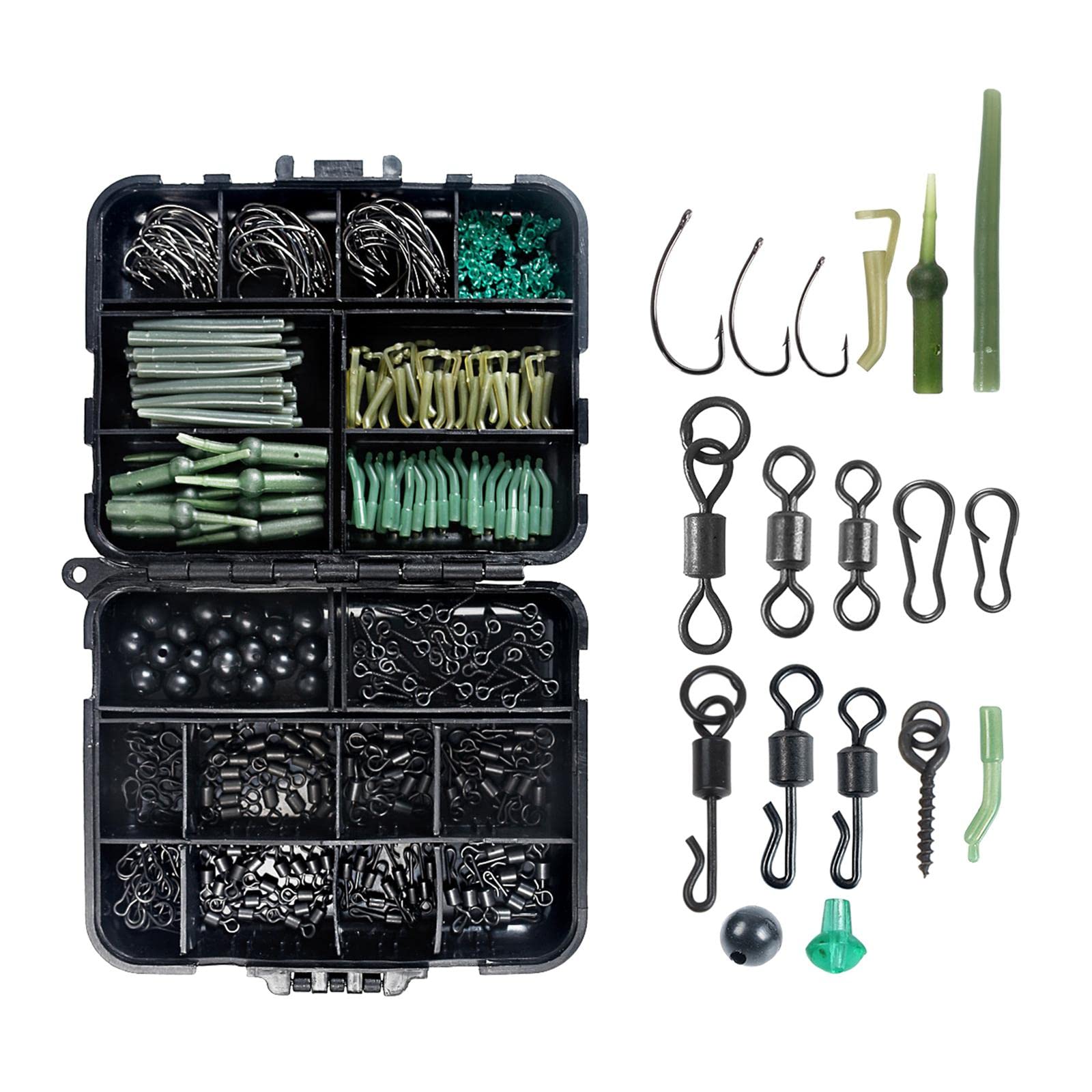 Gralara 420 Pièces D'accessoires de Pêche à La Carpe : Manchons en Silicone Anticorrosion pour La Pêche/côtière, émerillons à Roulement, Hameçons N