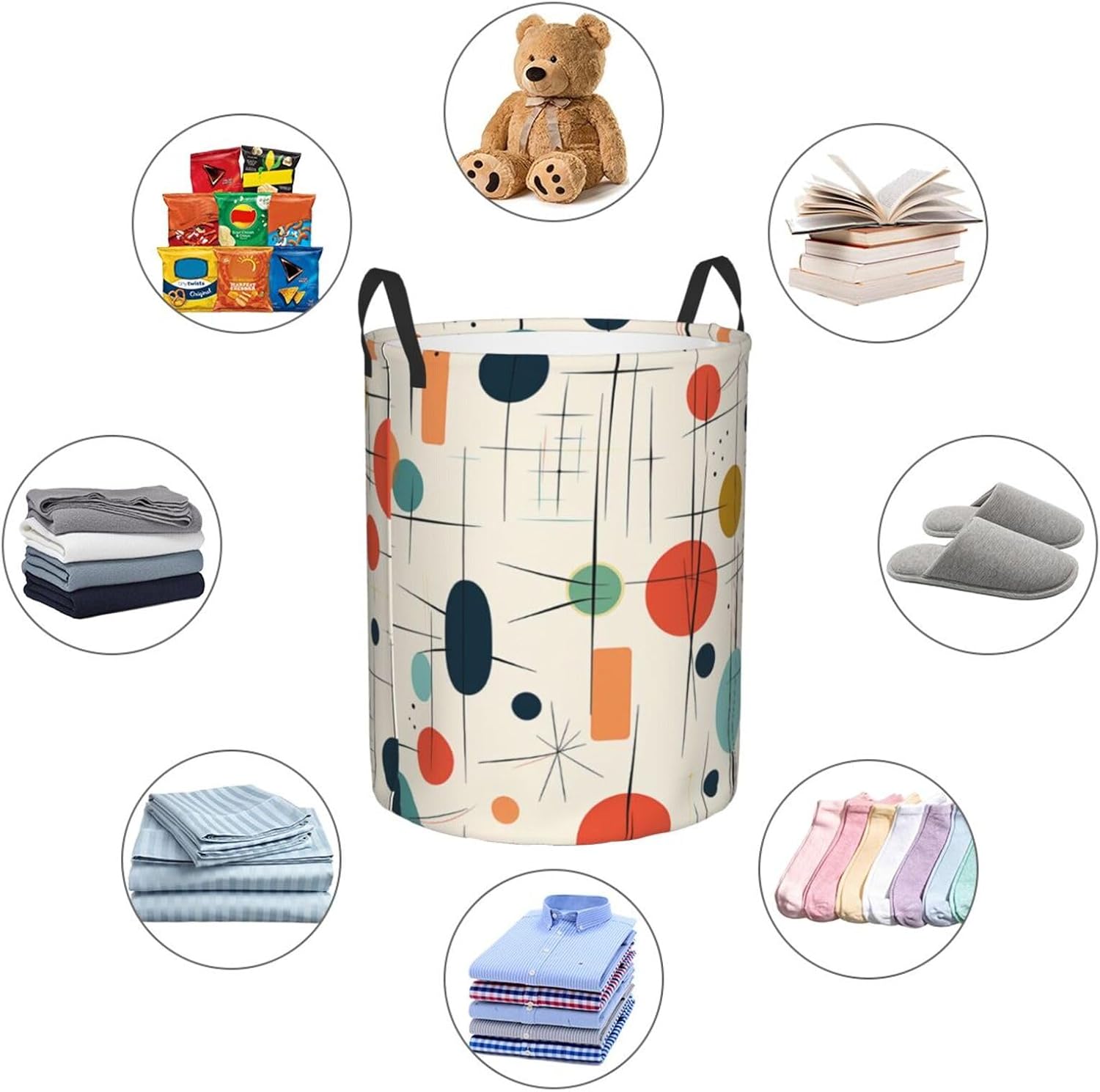 Modern Mid Century Printed Laundry Basket Collapsible Laundry Hamper Waterproof Storage Basket With Handles For Home Bathroom Bedroom Dorm