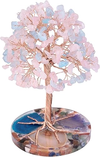 Miniatura 2 de rockcloud Adorno de escritorio con piedras de cristal azul para decoración de oficina en casa, mineral celestita crudo y cuarzo rosa aguamarina,