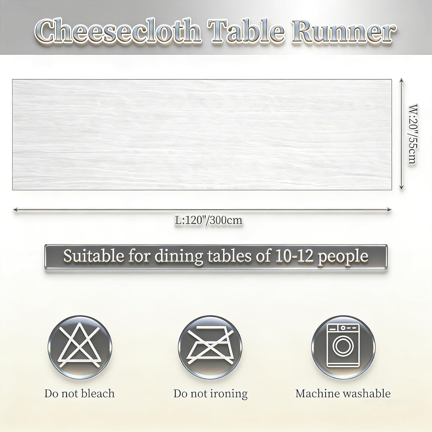 12 Pack White 20x120 Inch Cheesecloth Table Runner 10FT Boho Gauze Rustic Gauze Cheese Cloth Table Runners for Wedding Party Baby Shower Birthday Banquet Spring Decor