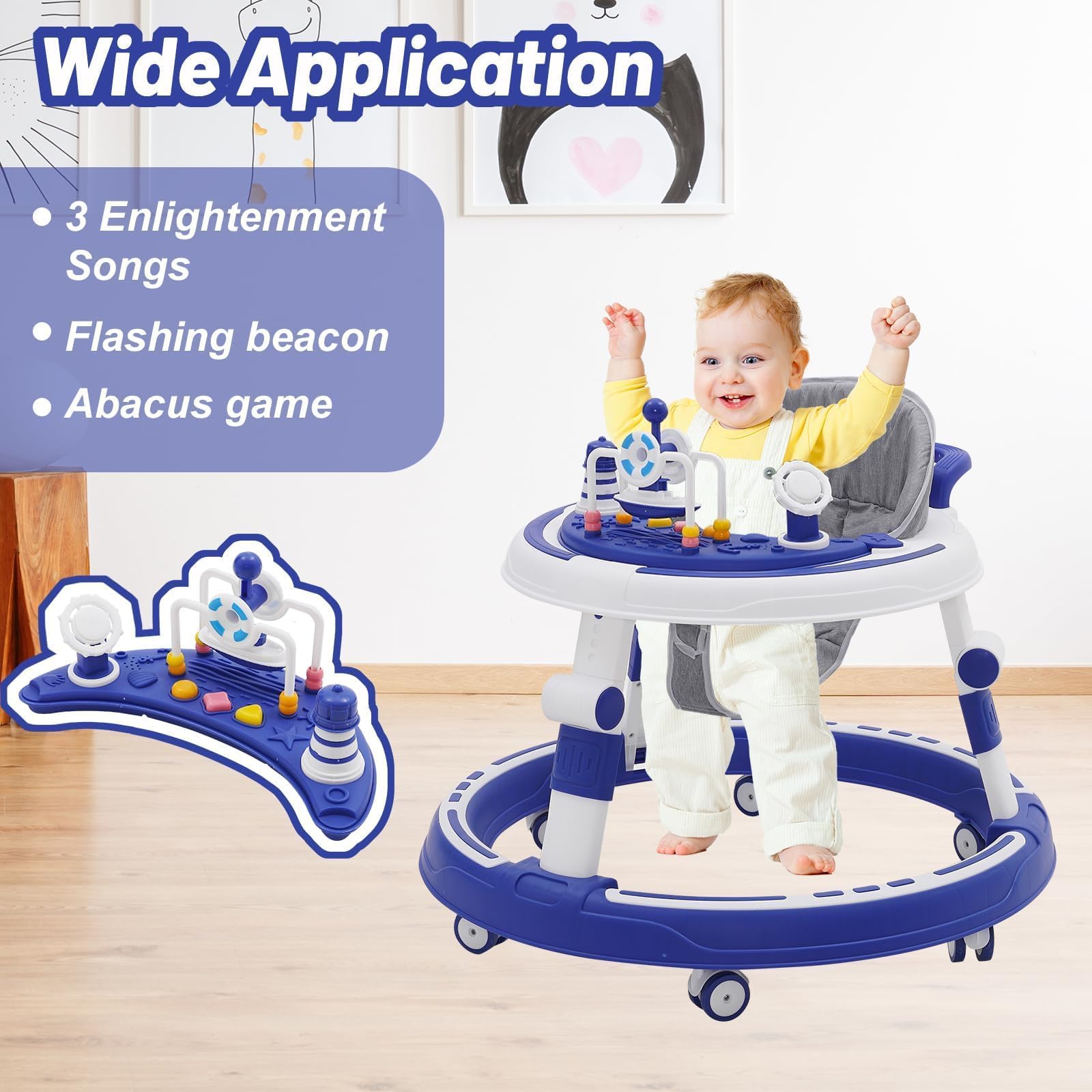 5 w 1 chodzik Baby Walker, z regulacją wysokości, składane, 360°, z muzyką i zdejmowaną tacą, nadaje się dla dzieci od 6 miesięcy