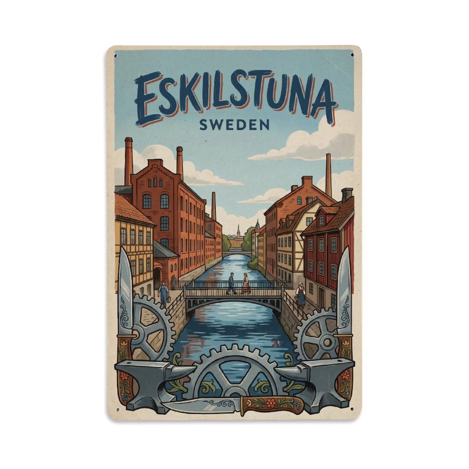 Sweden Eskilstuna Travel Retro Metal Tin Sign Plaque Wall Decor for Cafe, Club Bar, Office, Garden Metal Poster 8x12Inch