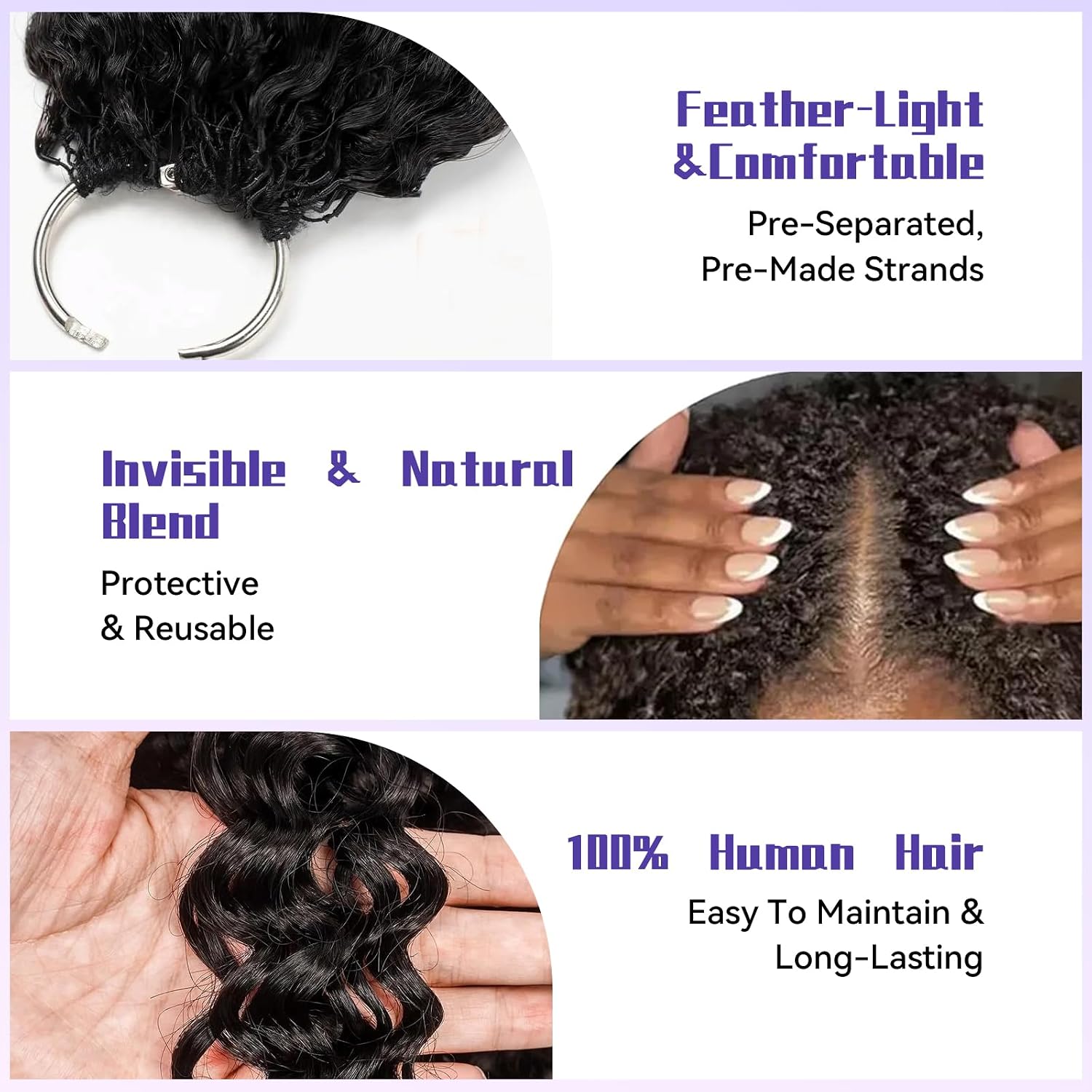 Burmese Water Wave Human Crochet Hair 18 Inch 50g Knotless Pre-Separated Feather Crochet Human Hair Extensions Curly Invisible Lightweight Reusable Micro-Link Crochet Hair Bundles for Women