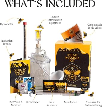 Craft A Brew - Deluxe Mead Making Kit - 1 Gallon Homebrew Starter Set with Backsweetening & Bottling Tools - DIY Mead Brewing Kit for Beginners - Just Add Honey