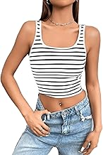 Aahwan Women's Polyester Slim Fit Solid Striped Print Crop Tank Top