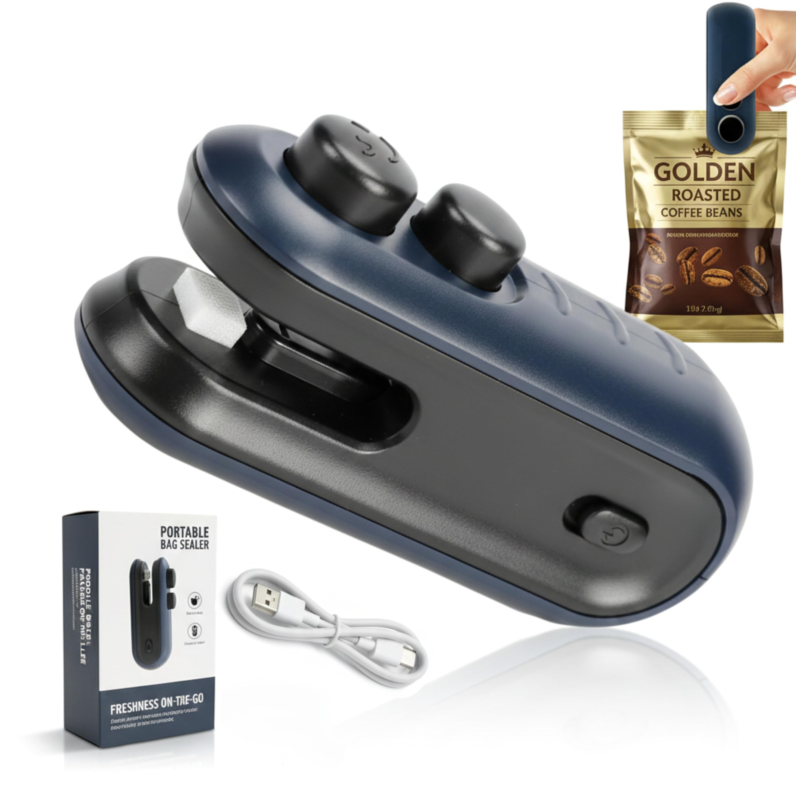Portable Mini Sealing Machine for Plastic Bags | 2 in 1 Handheld Heat Sealer | USB Rechargeable Packet Sealer | Portable Food Bag Sealer for Chips, Snacks & Storage (Dark Blue, 1 Pc)-image-49
