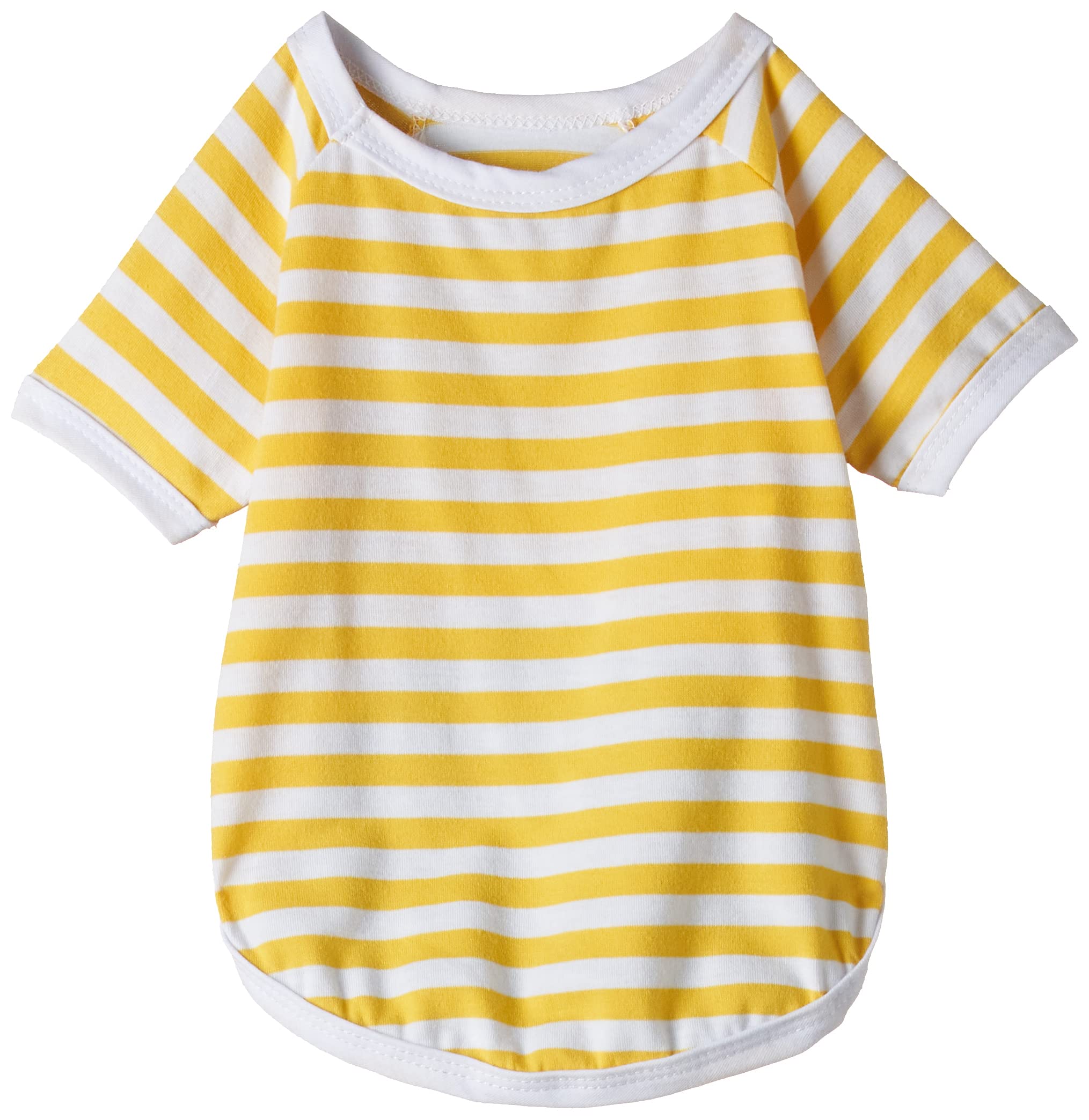 OHANASpring Wear Collection -Striped Bright Coloured Cotton Vest With Round Collar And Sleeves For Cats And Dogs - Yellow Medium Size