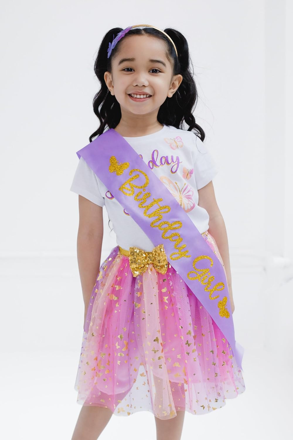 imagikids Birthday Girl Outfit - T-Shirt, Tulle Tutu Skirt, Headband & Satin Sash Set Toddler to Big Kid Sizes (2T - 10-12) - Image 2
