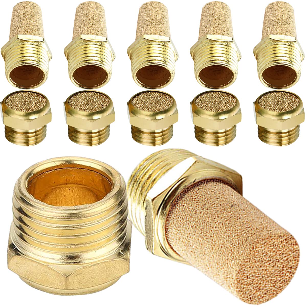 Silenziatore Pneumatico 10 Silenziatori Per Scarico Aria Compressa - Bronzo Sinterizzato, Filetto 1/8 NPT, Marca PneumaticPlus Silenziatore 1/8 NPT - Foto 3