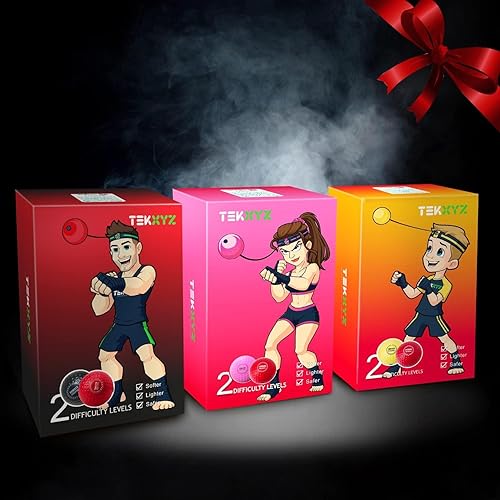 Miniatura 10 de TEKXYZ® Pelota de reflejos con aplicación contadora y comunidad en línea, 2 niveles diferentes de pelota de boxeo con diadema, perfecta para Rosado