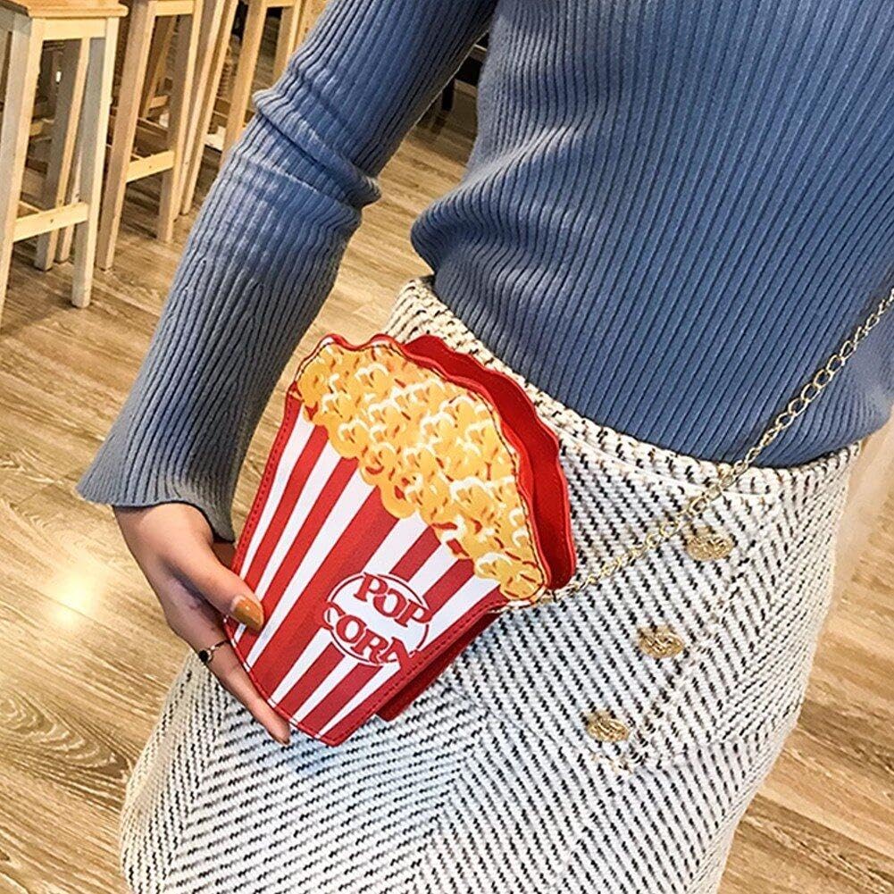 Borsa A Tracolla A Forma Di Popcorn Per Donna - Pochette Creativa In PU Rossa E Gialla, Dimensioni 20x10,5x6,5 Cm, Ideale Per Passeggiate E Viaggi