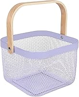Vista 15 de Cesta de acero de malla metálica, cesta organizadora de almacenamiento, cesta de cocina colgante multifuncional, cesta de frutas con mango de bambú