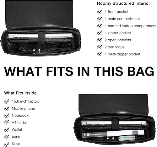 Miniatura 4 de ECOSUSI Maletín para mujer, de piel vegana, para el trabajo, bolso de hombro para computadora con lazo desmontable L-negro