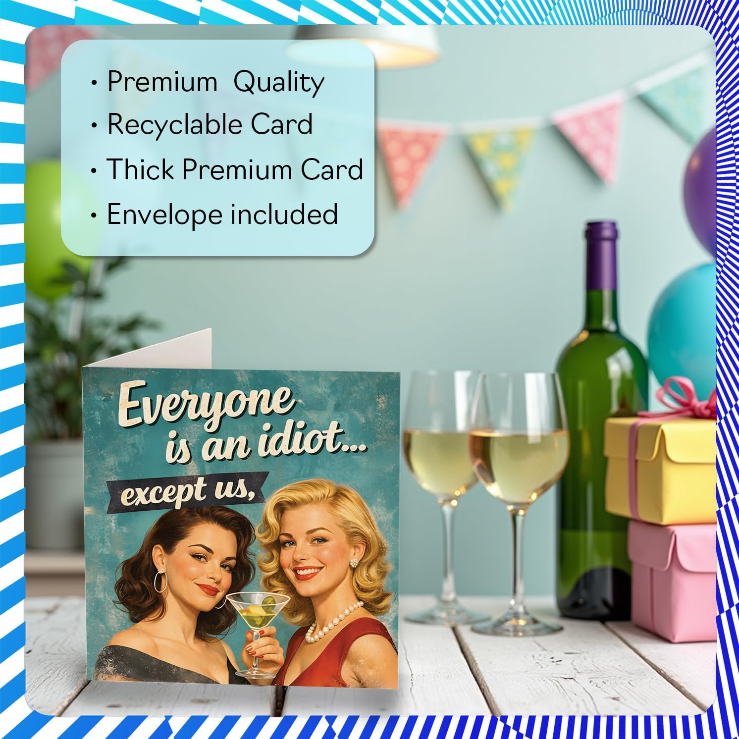 Stuff4 Funny Anniversary Card - Sassy Vintage Vibes - Two Glamorous Women Sharing Cocktails and a Witty Secret - 5.7 Inch Square, Envelope Included