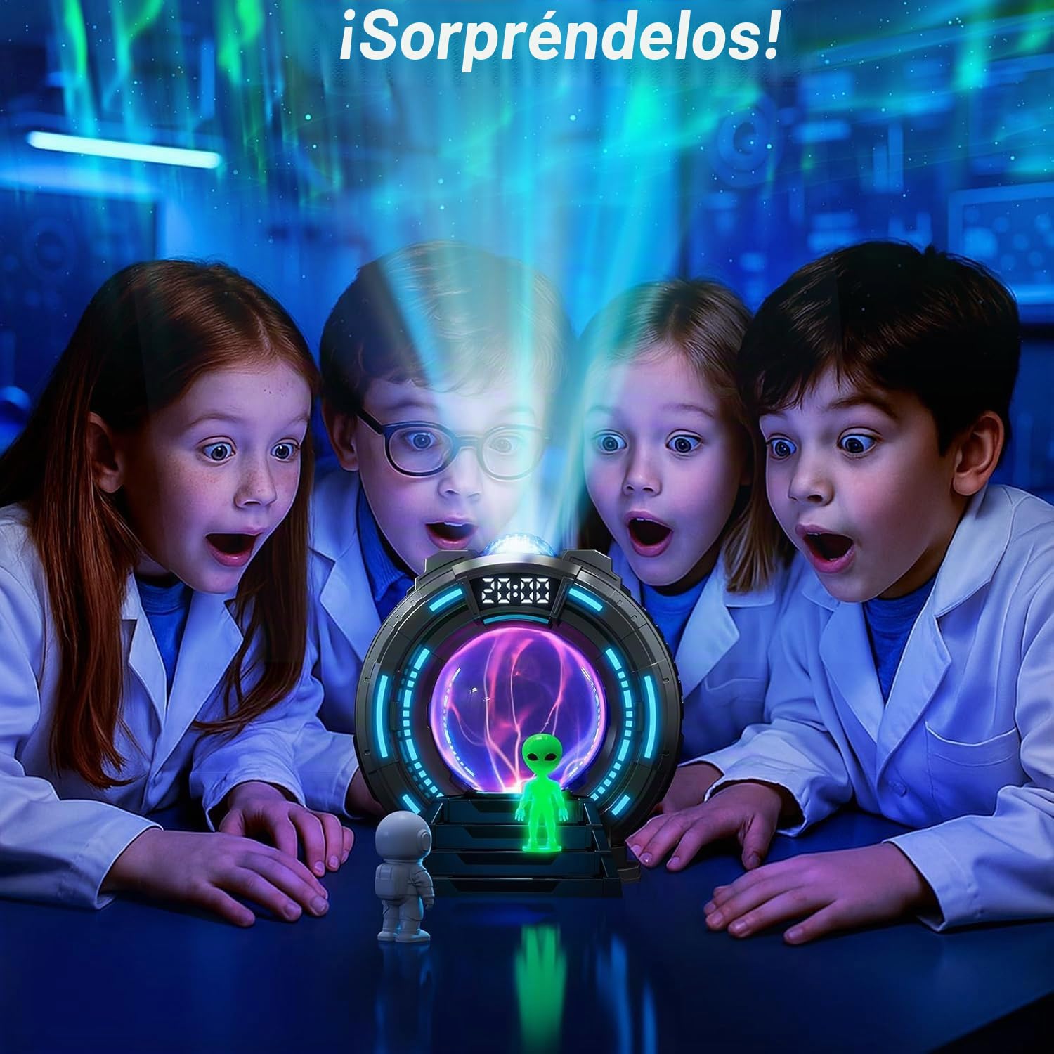 Proyector Galaxia Estrellas Stargate Bola Plasma, Proyector Astronauta Techo Aurora Boreal Luz Nocturna con Ruido Blanco, Altavoz, Despertador y Control Remoto para Dormitorio Gaming Regalos Navidad