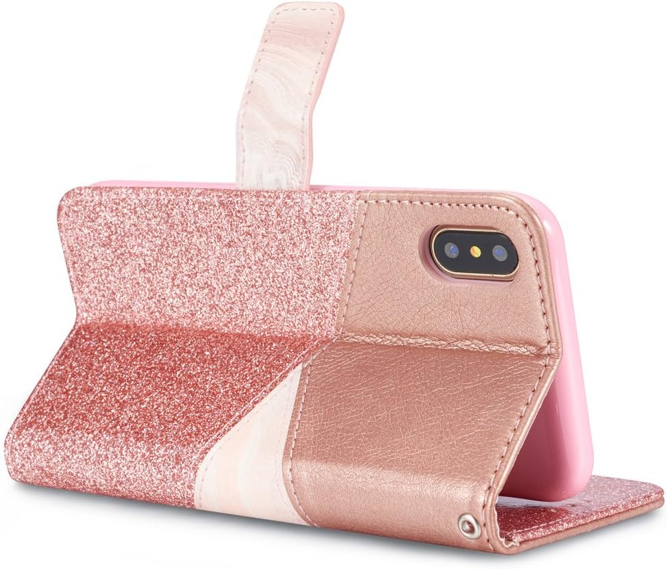ZCDAYE Wallet Case for iPhone X/iPhone Xs,iPhone X/iPhone Xs Cover,Premium PU Leather [Magnetic Closure] [Ceramic Pattern] [Card Slots] Folio Flip Case Cover for iPhone X/iPhone Xs - Rose Gold