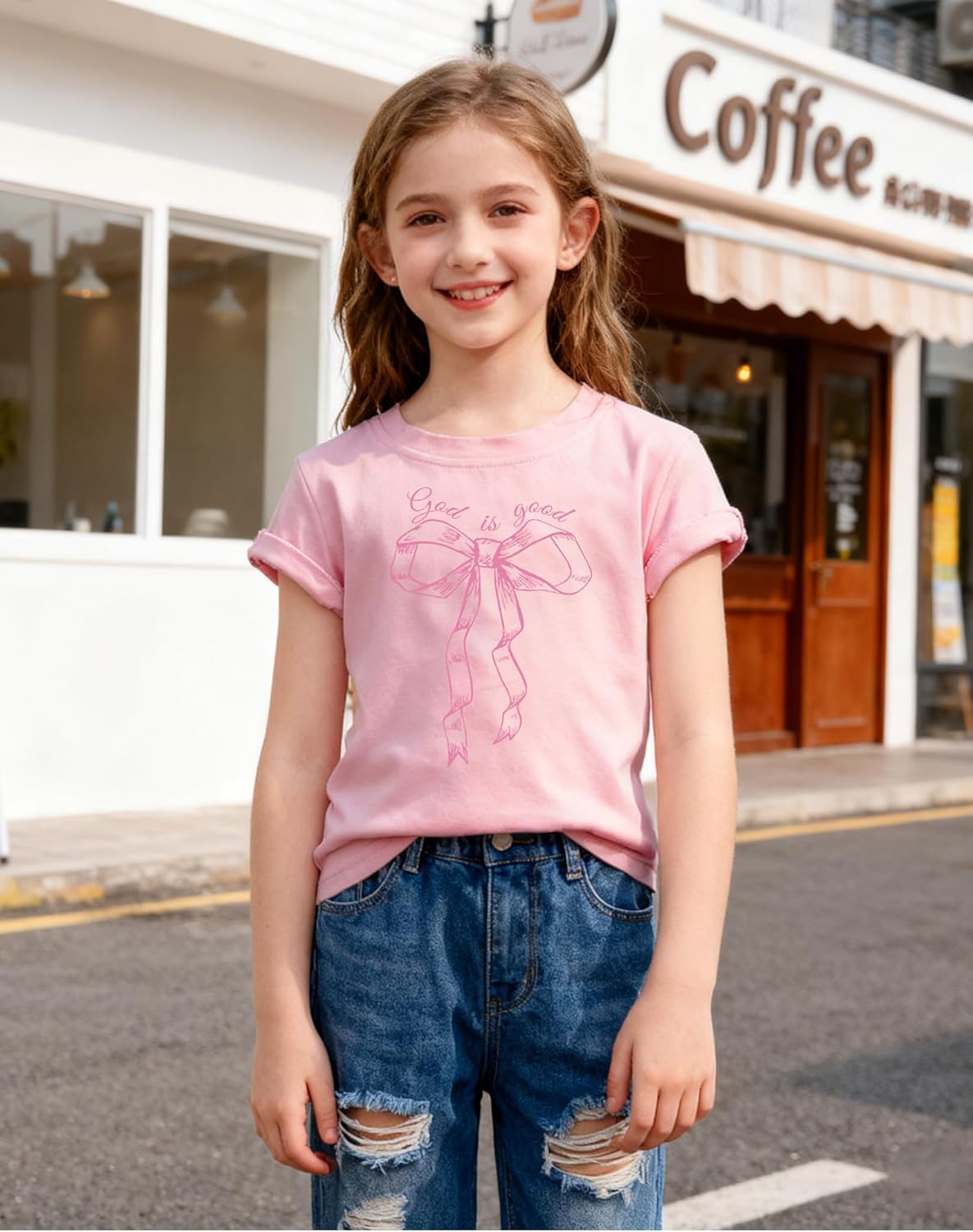 Christian Shirts for Kids Cute Girls Bow Shirt Jesus Shirts Christian Graphic Tees Pink Bow Shirt - Image 2