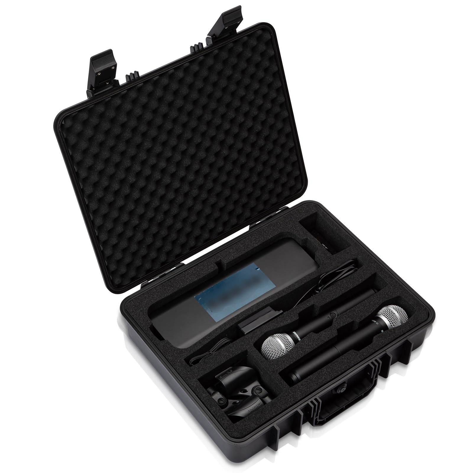 Custodia per microfono wireless, custodia rigida in schiuma per il trasporto del microfono, con schiuma personalizzabile, compatibile con Sennheiser, Shure, Audio Technica, Nady, VocoPro, ricevitori,