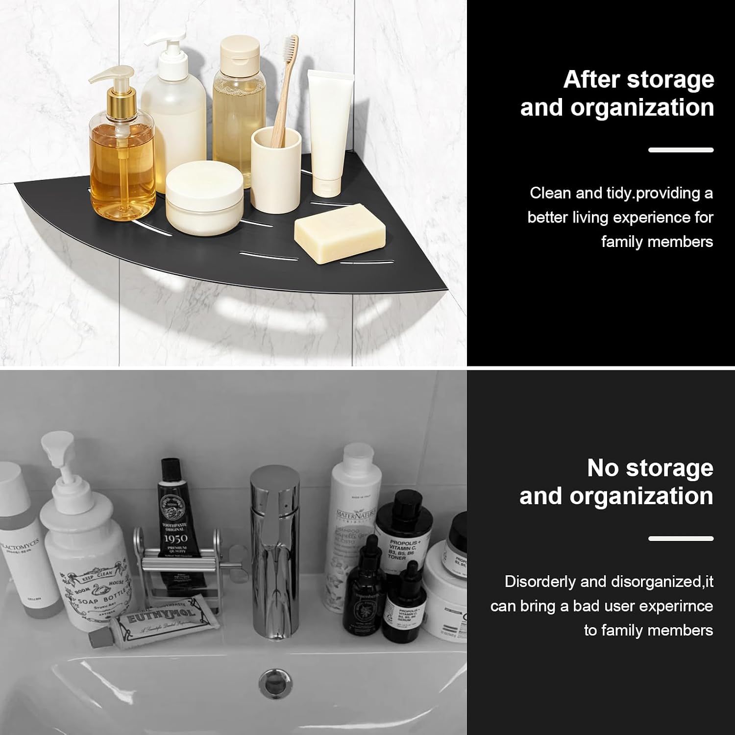 soaez Matte Black Corner Shower Shelf, SUS304 Stainless Steel Recessed Bathroom Shower Shelves, No Drilling Grout Mount Shelf for Shower, Bathroom Accessories (8", 2Pack) image 3