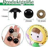 TOAOB 50 db biztonsági szem 24 mm fekete műanyag baba szem amigurumi horgolt játékhoz 2