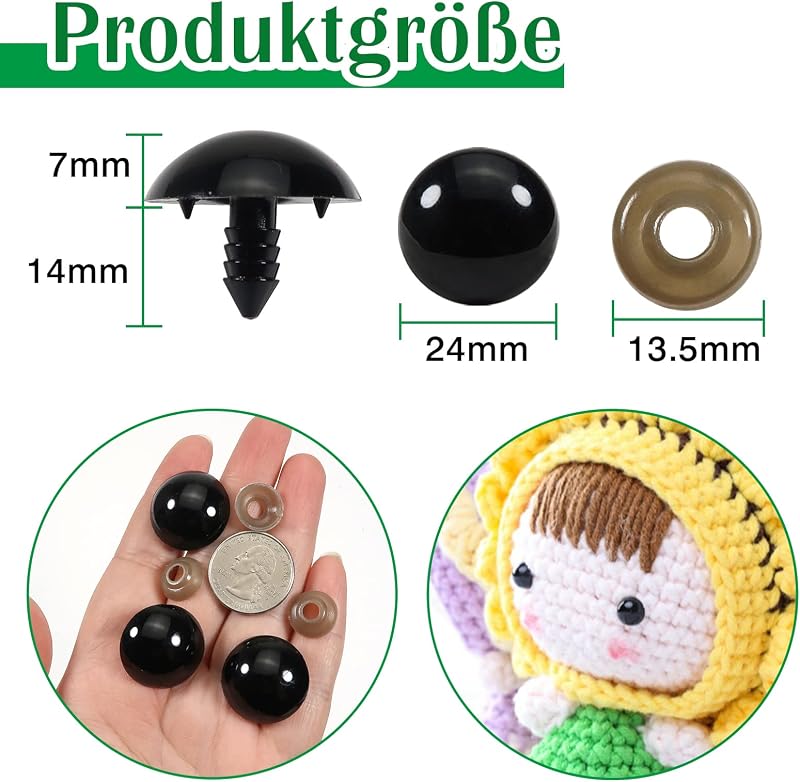 TOAOB 50 db biztonsági szem 24 mm fekete műanyag baba szem amigurumi horgolt játékhoz