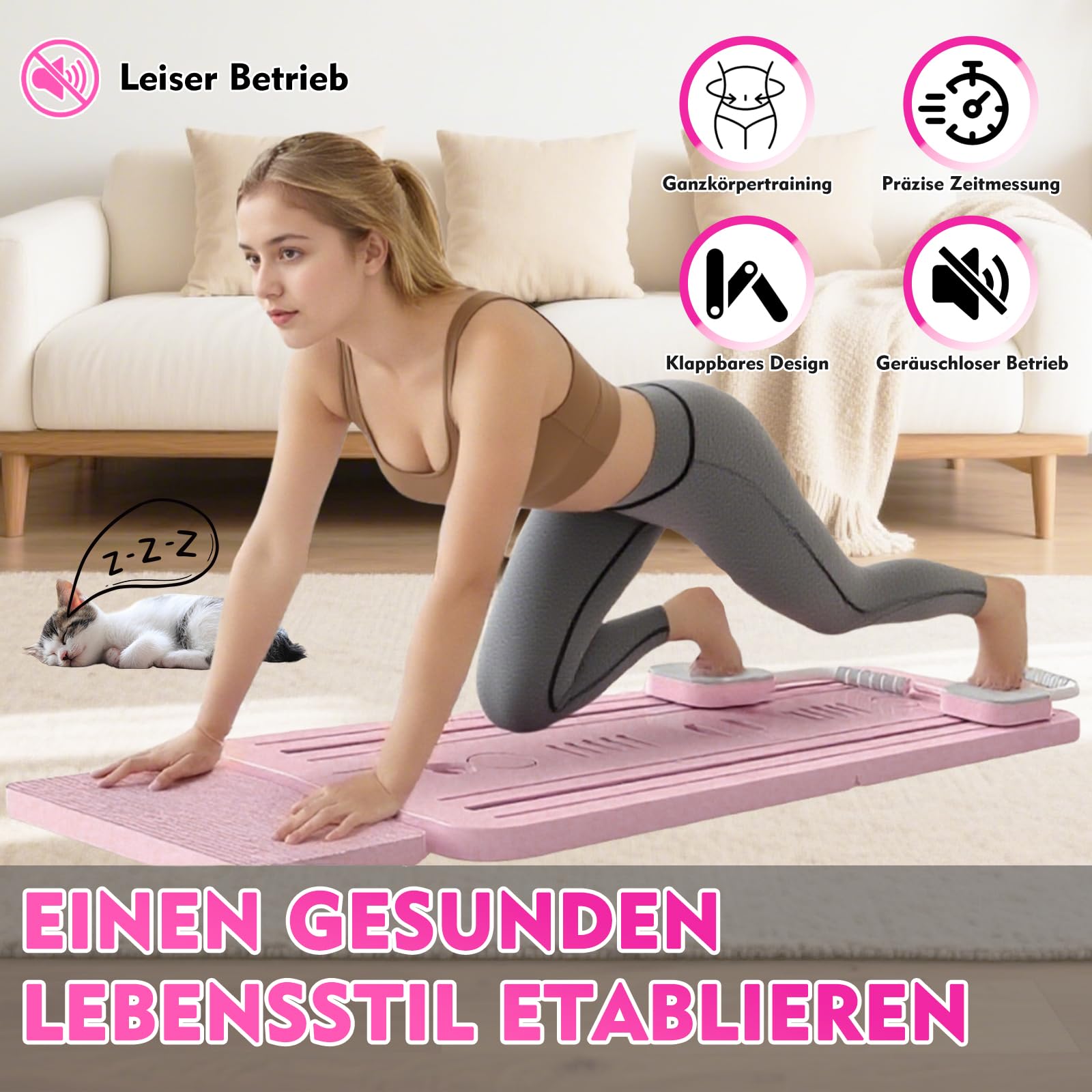 Pilates Board, 2025 Upgraded Faltbarer Pilates Reformer Maschine Set, 5-in-1 Pilates-Reformer mit LED-Zähler, automatischer Rückprallrolle für Übungen zu Hause (Pink)