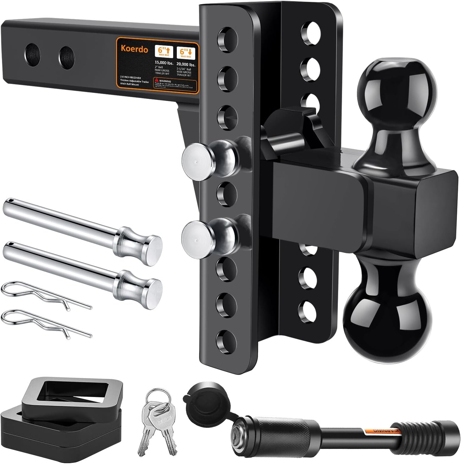 CURT Adjustable Trailer Hitch Ball Mount - 2" Receiver With 6-3/4" Drop, 6000 Lbs Capacity
