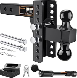 Koerdo Adjustable Trailer Hitch 2" Receiver 6" Drop/Rise Dual Balls 20K LBS GTW Anti-Theft Pin Solid Steel Tow Hitch