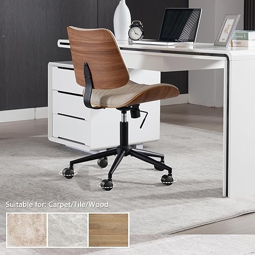 Miniatura 7 de BERYTH Silla de oficina en casa, sin brazos con ruedas, silla de escritorio pequeña de altura ajustable, silla de computadora giratoria de piel