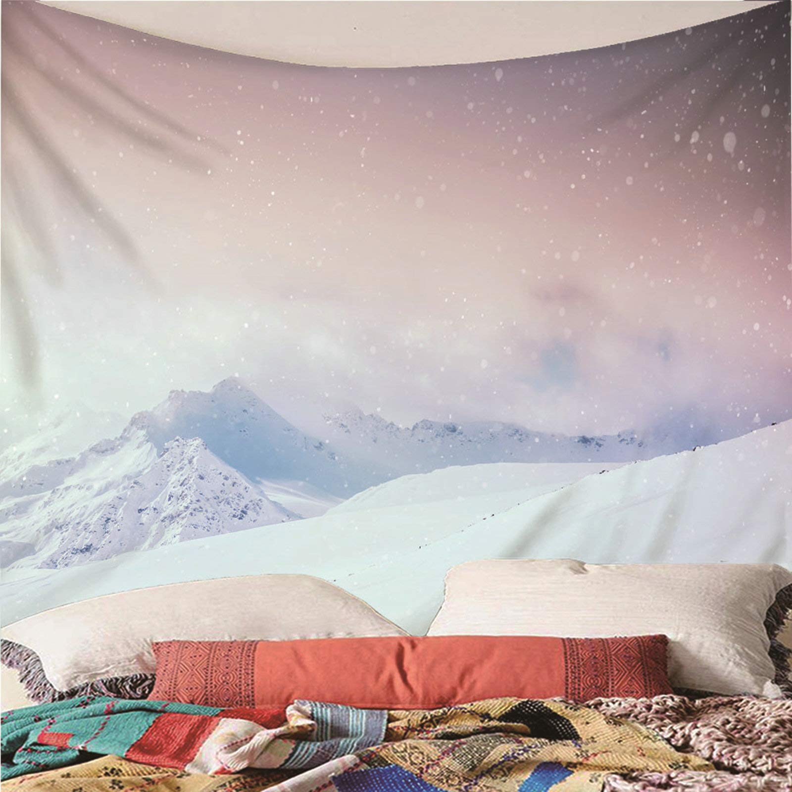 Arazzo da Parete Grande Oggetti per La Casa Arazzo da Parete Poliestere 350x256CM Montagna di Neve