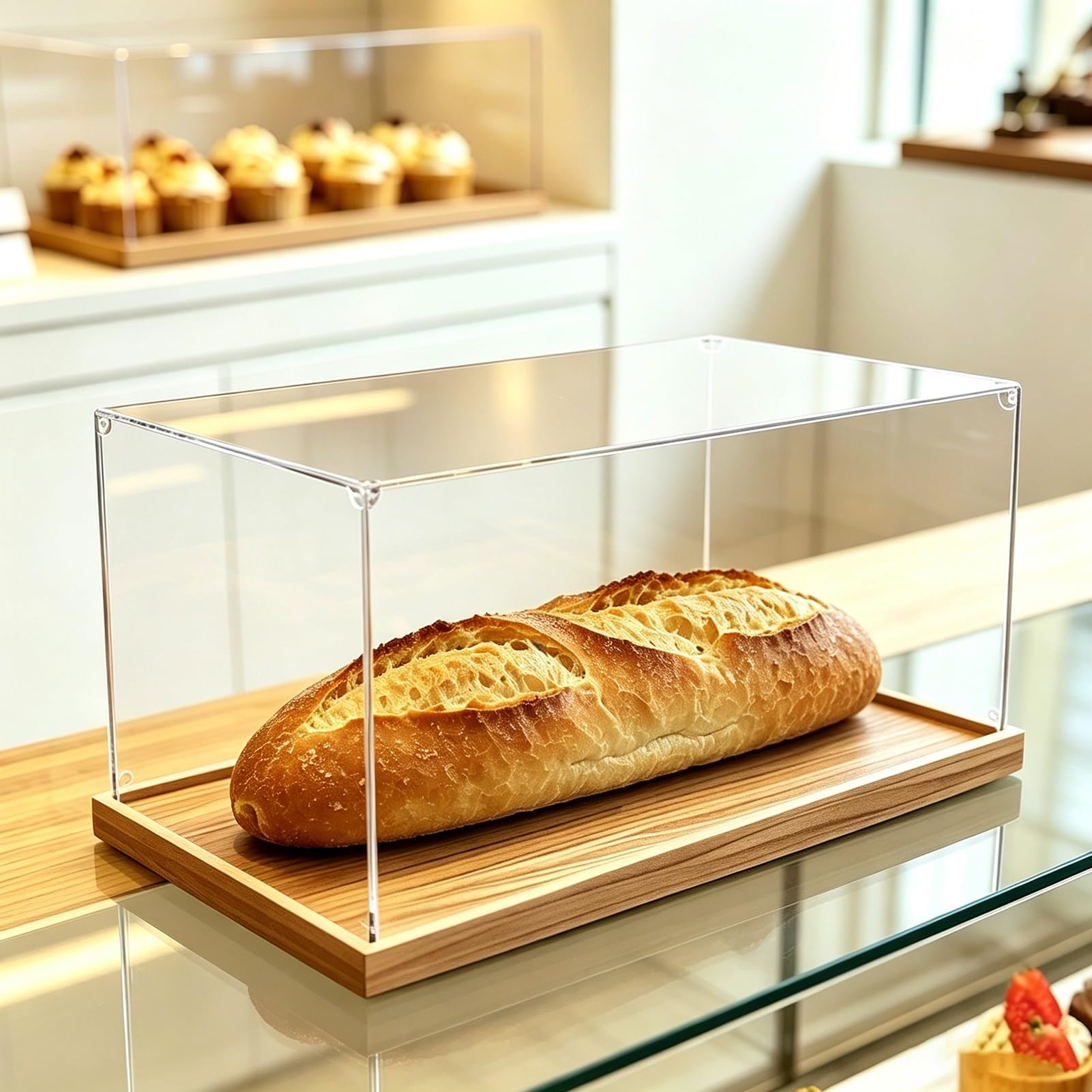 Countertop Acrylic Display Case Extra Long, Desserts Display Box Stackable for Counter, Rectangle Dustproof Clear Containers for Figures(60x20x20cm)