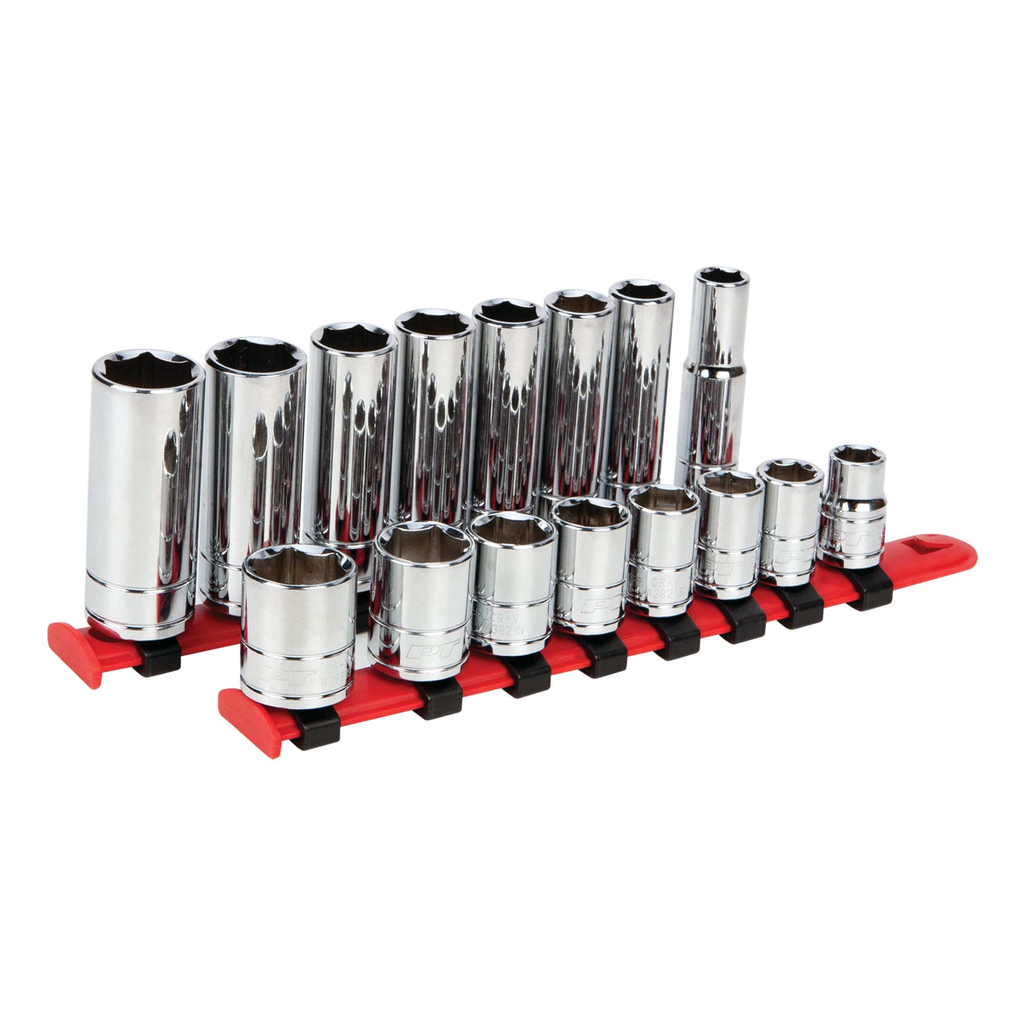 Performance Tool W38305 - Set di chiavi a bussola SAE da 3/8", in cromo vanadio, 16 pezzi, con attacco standard e profondo da 6 pt