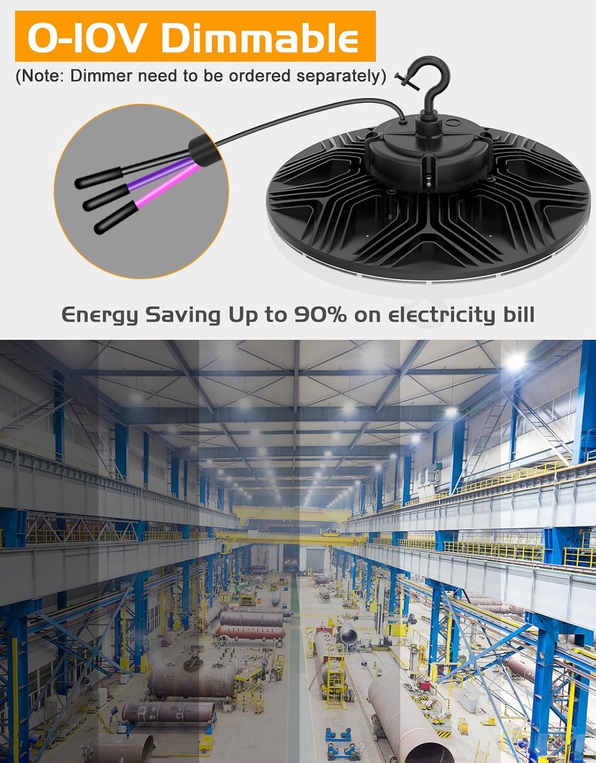 480V UFO LED High Bay Light 150W 120W 90W Adjustable UL DLC Listed 5000K Daylight 21000LM 0-10V Dimmable — view 7