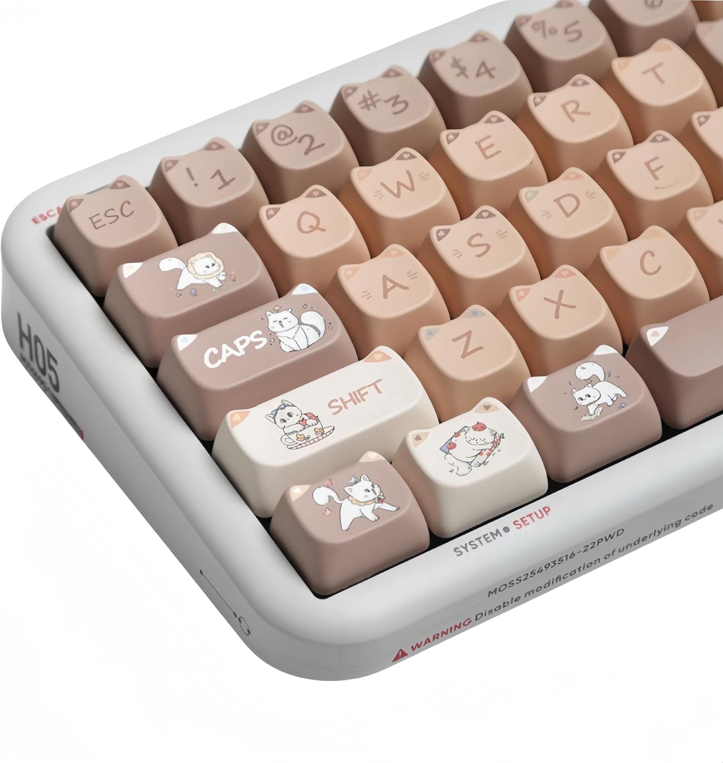 Mao Profile Keycaps,Cute Cat Custom Keycap PBT 140 Keys Dye-sub for Mechanical Keyboard Full-Size Keycap Set (Brown Kitty)