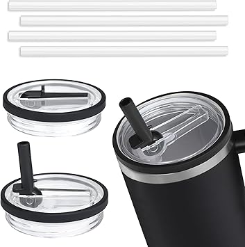 40oz Flip Straw Leak Proof Lid for Stanley H2.0 Quencher, 2 Pack Tumbler Lid Replacement, No Spill Proof Straw Cover for Stanley Cup Accessories Black