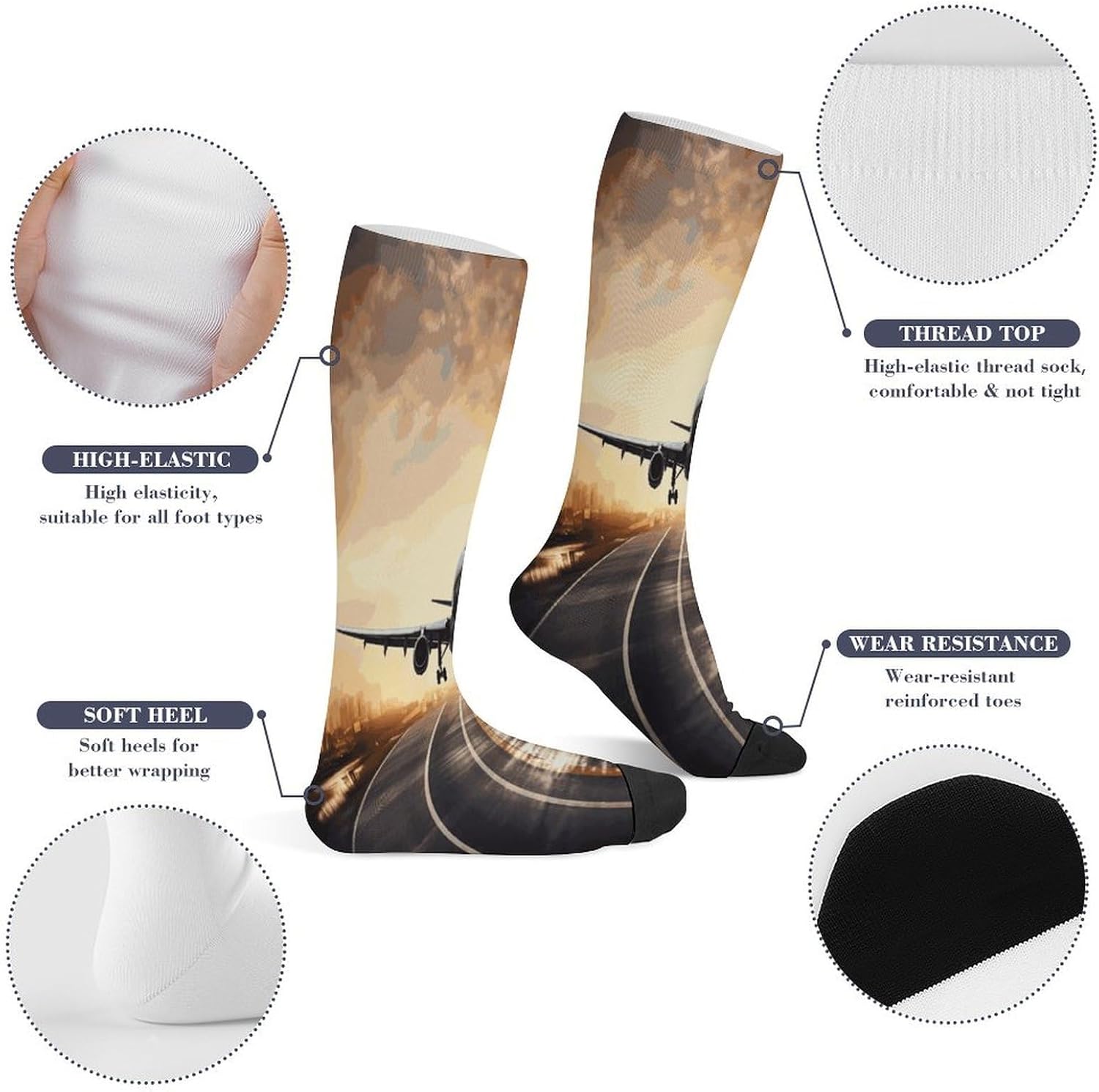 Backpack Airplane Crew Socks Calf Socks Athletic Crew Sock