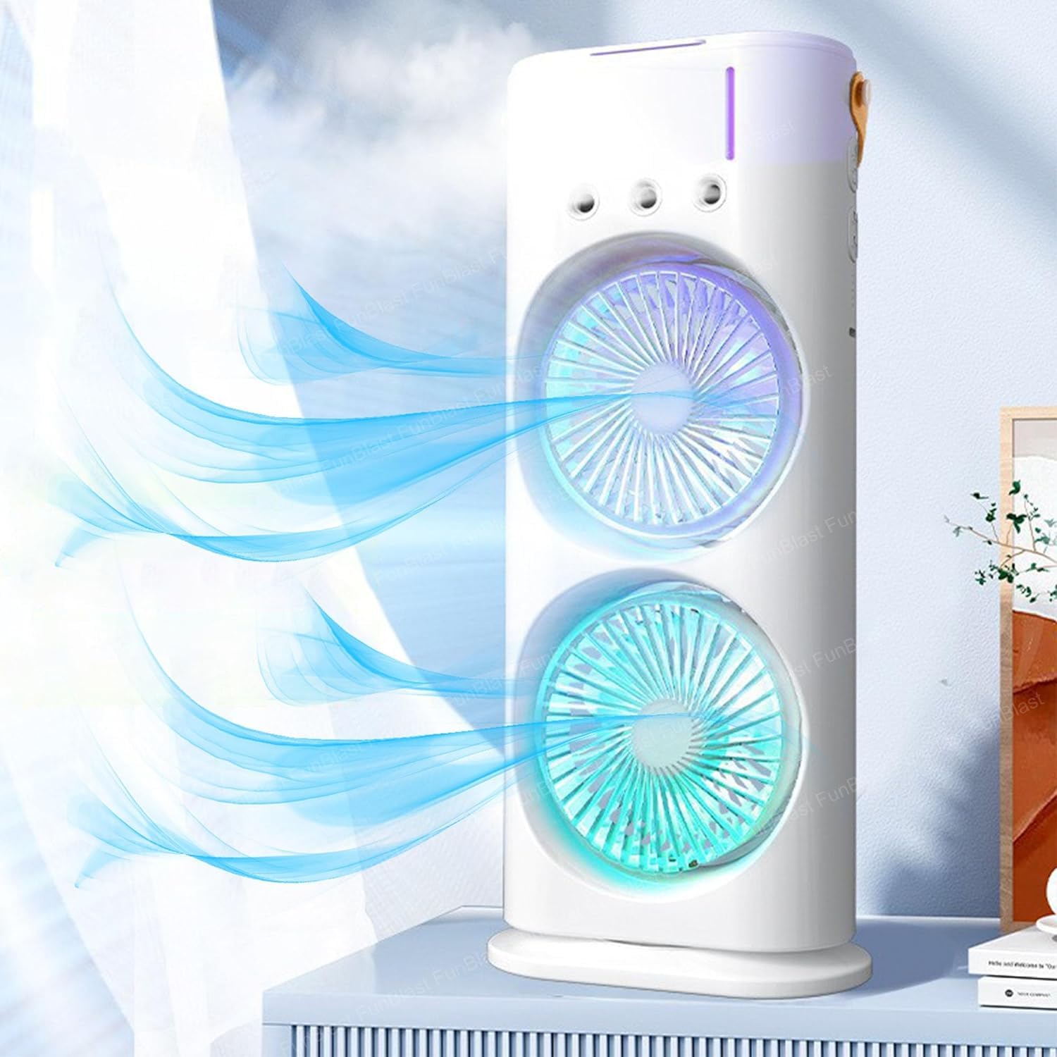 Orca INTERNATIONAL CO.Ventilatore portatile a doppia estremità con dispositivo di raffreddamento, ricaricabile tramite USB, mini ventola di raffreddamento da tavolo per ufficio, con spray d'acqua,