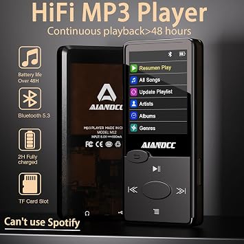 Mp3 Player with Bluetooth 5.3 HiFi Sound, Mp3 Player with FM Radio, Mini Music Player 32GB for Kids Adults, Earphones Included, TF Card can be Inserted