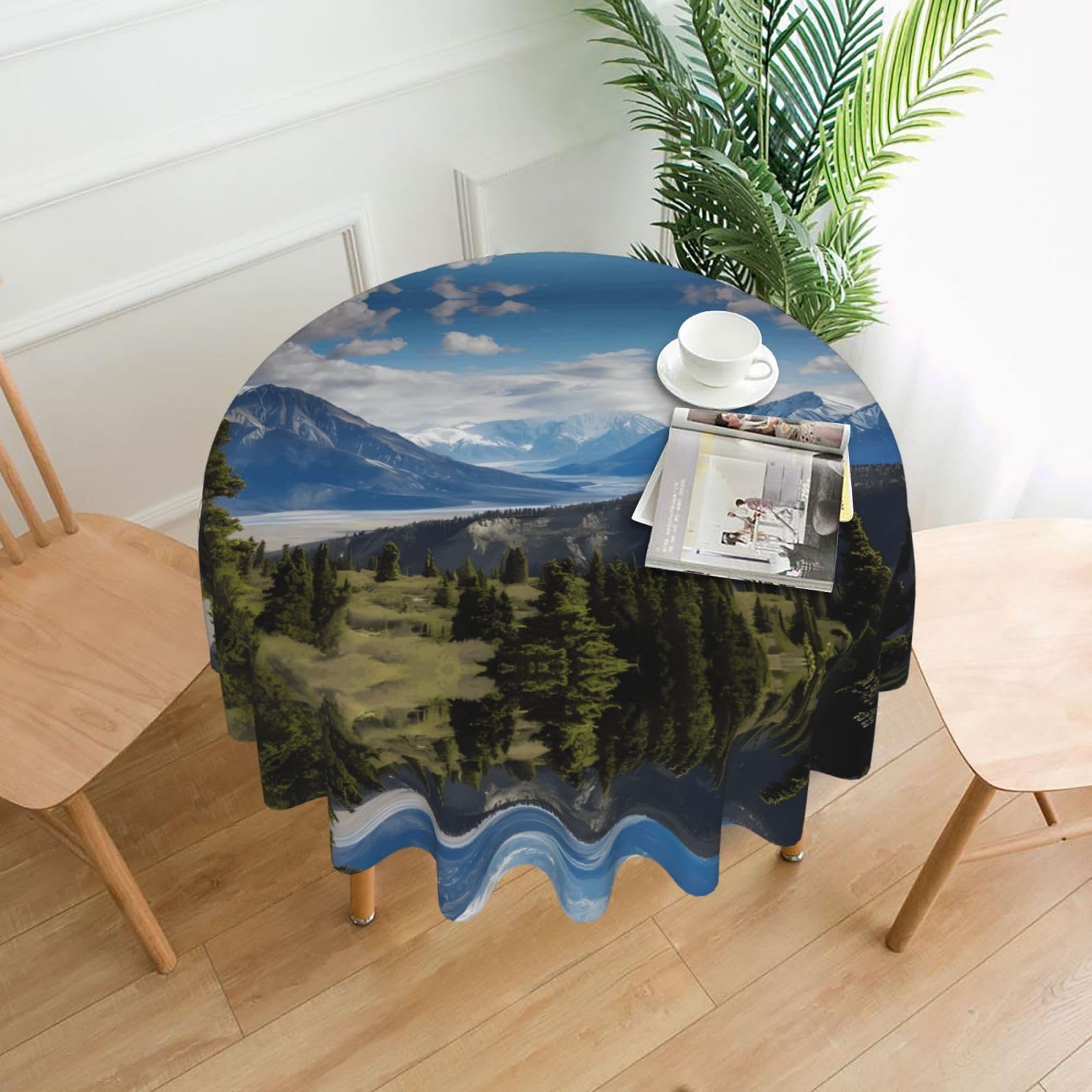 Yyhwhjde Black Mountain View Prints Round Decorative Table Throw 60In – Waterproof Table Cover For Elegant Dining & Outdoor Gatherings