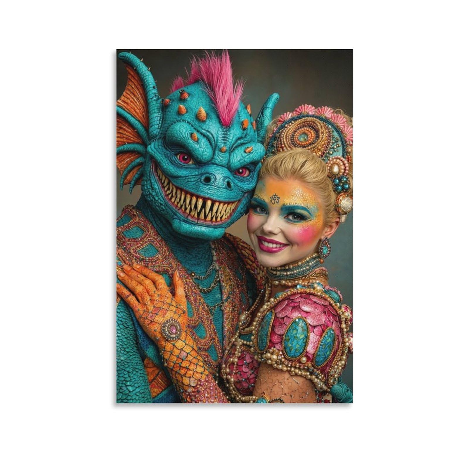 DHBANEIOK Fantasy Dragon Couple Wall Decor Poster Canvas Prints Picture Modern Canvas Wall Art Picture Wall Hanging for Bathroom Wall Decor 20x30inch(50x75cm)