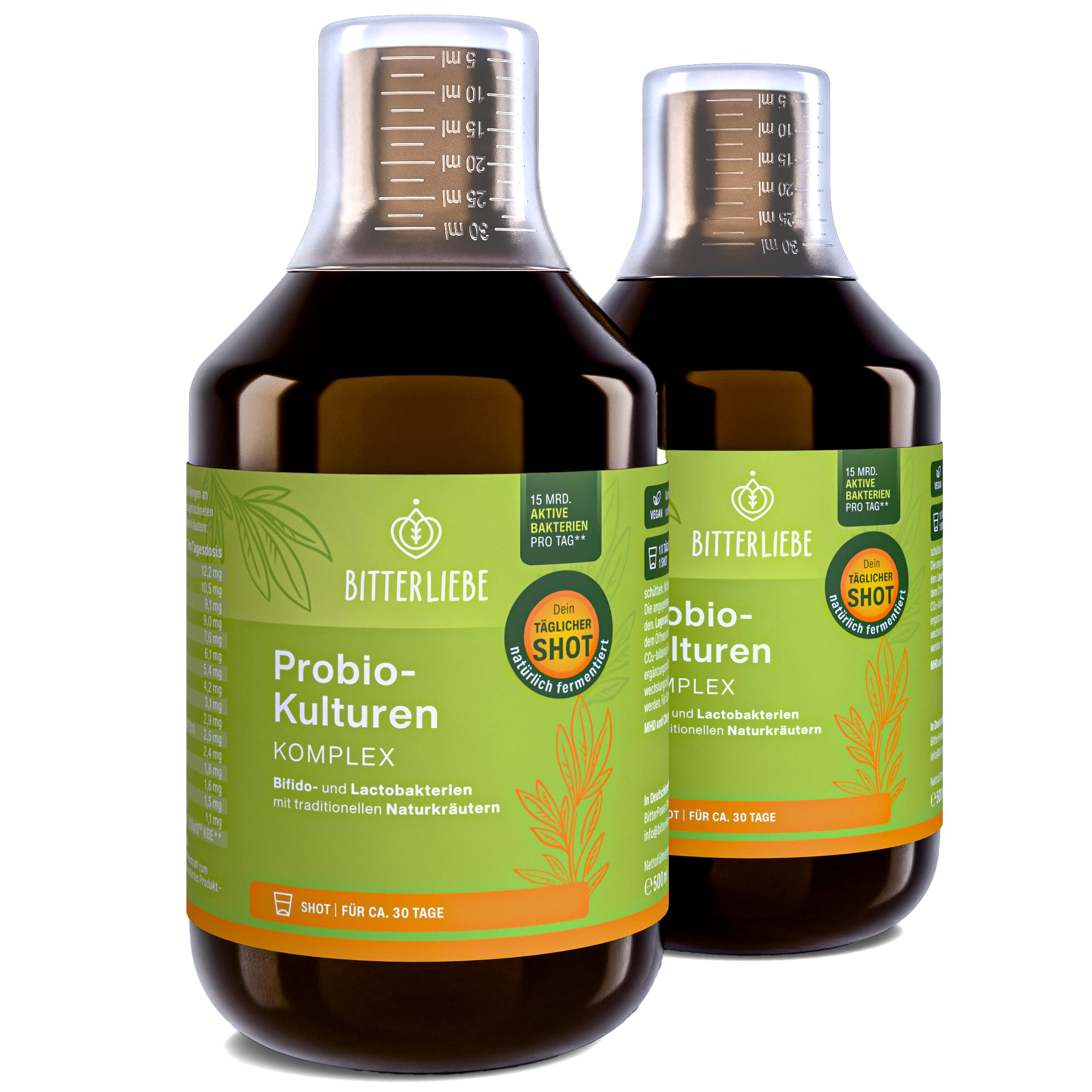 BitterLiebe® Plus Bitter Probio-Kulturen Komplex - flüssige Darmbakterien für die Verdauung - magensaftresistentes Mittel für die Darmflora und Sanierung