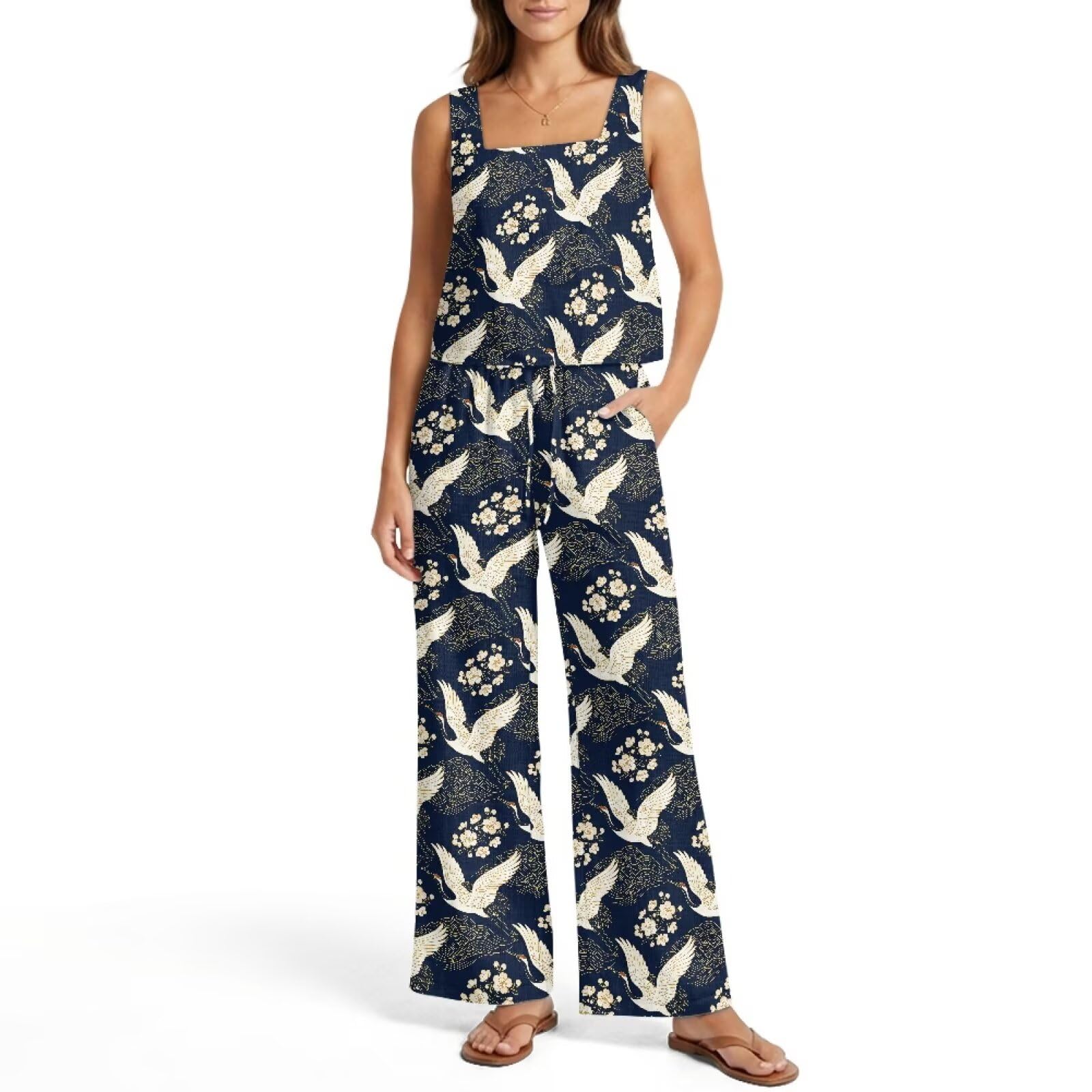 Xoenoiee Sommer-Outfits für Damen, ärmelloses Tank-Top, Hose mit weitem Bein, 2-teiliges Set, Lounge-Set für Urlaub, Strand, Kreuzfahrt