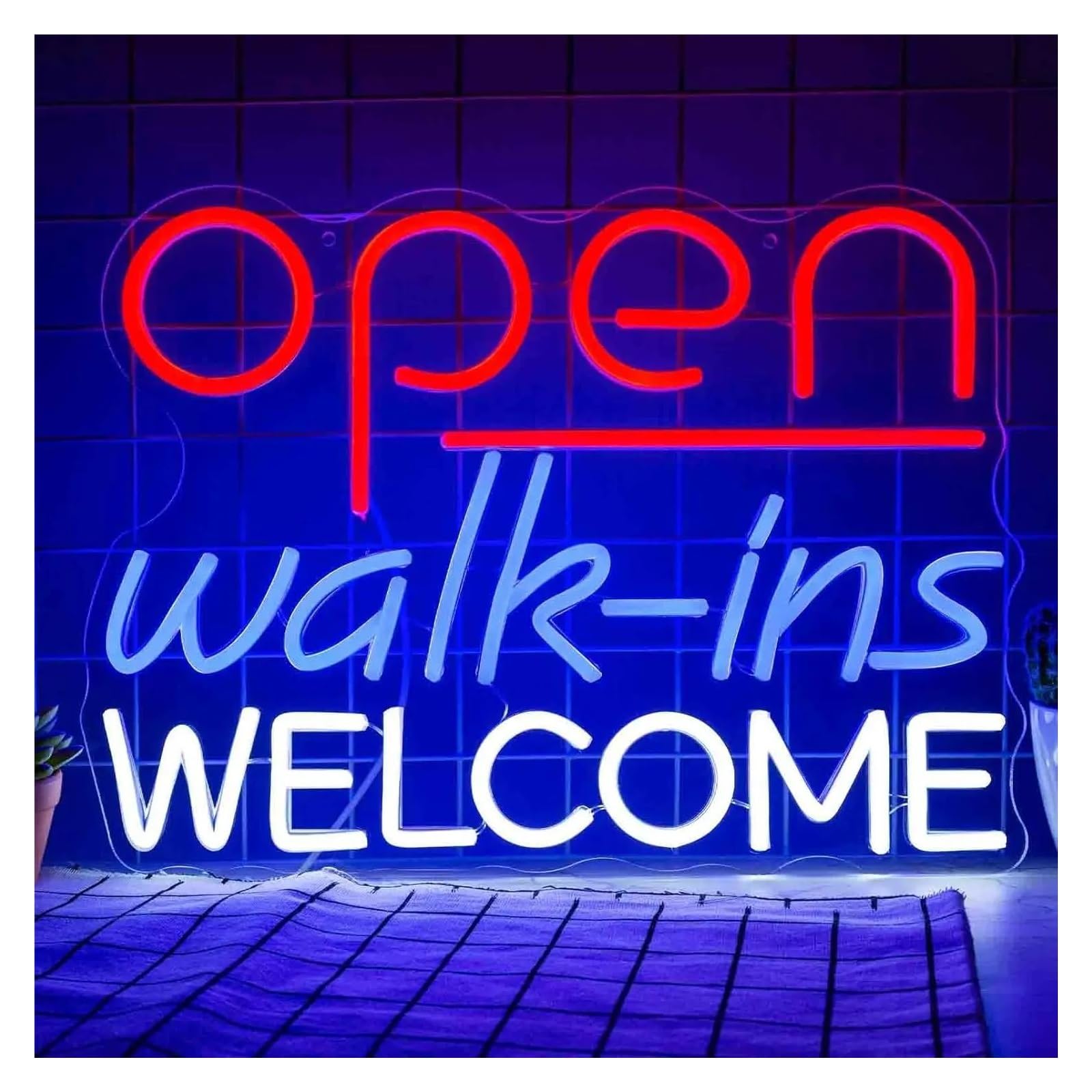 Sign Lamp Open Walk Ins Welcome Neon Sign for Wall Decor Business Bar Pub Restaurant 40x29.5cm