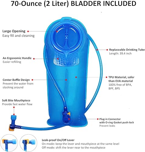 Vista 4 de Unigear Mochila de hidratación con vejiga de agua de 70 oz 2L para correr, senderismo, ciclismo, escalada, campamento, ciclismo Gris