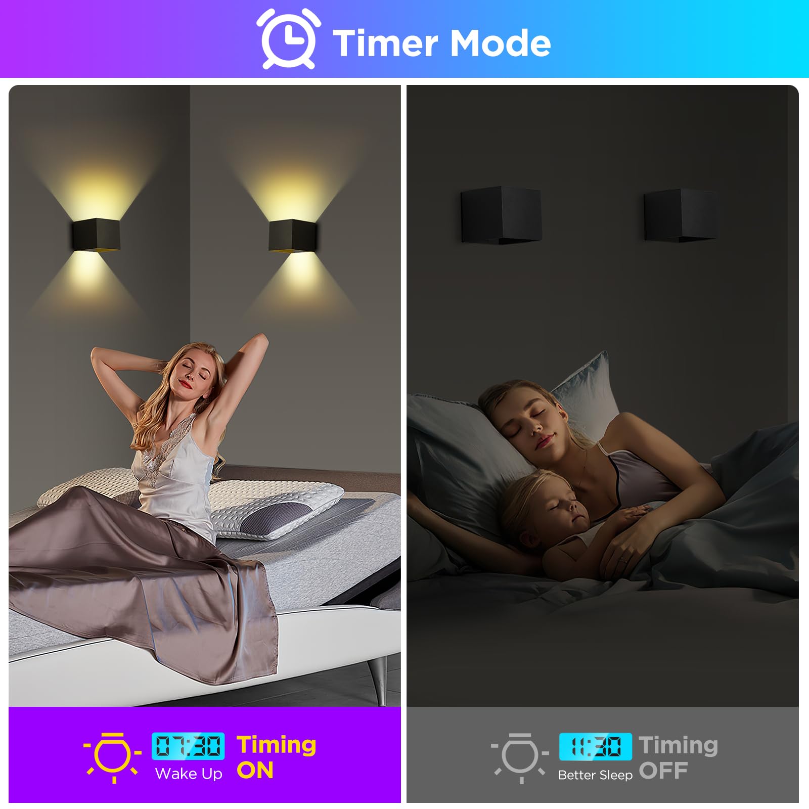 Smart RGB LED Wandleuchte Innen Dimmbar Wandlampe mit App-Fernbedienung,Musik-Sync,DIY 16 Millionen Farben,Einstellbar Abstrahlwinkel Led Wandbeleuchtung Innen/Außen für Schlafzimmer Flur Wohnzimmer
